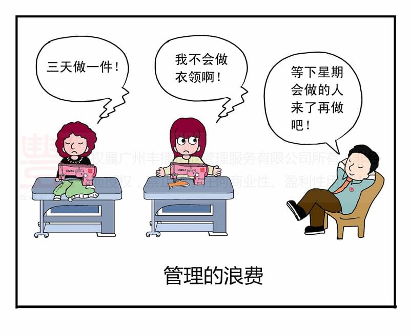 管理浪费,丰捷精益管理漫画,丰捷服装精益生产改善项目,广州丰捷企业管理服务有限公司