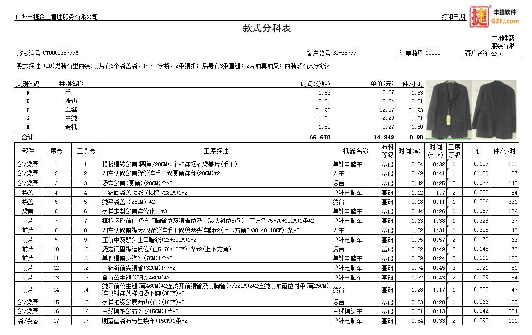 服装GSD标准工时软件,丰捷软件