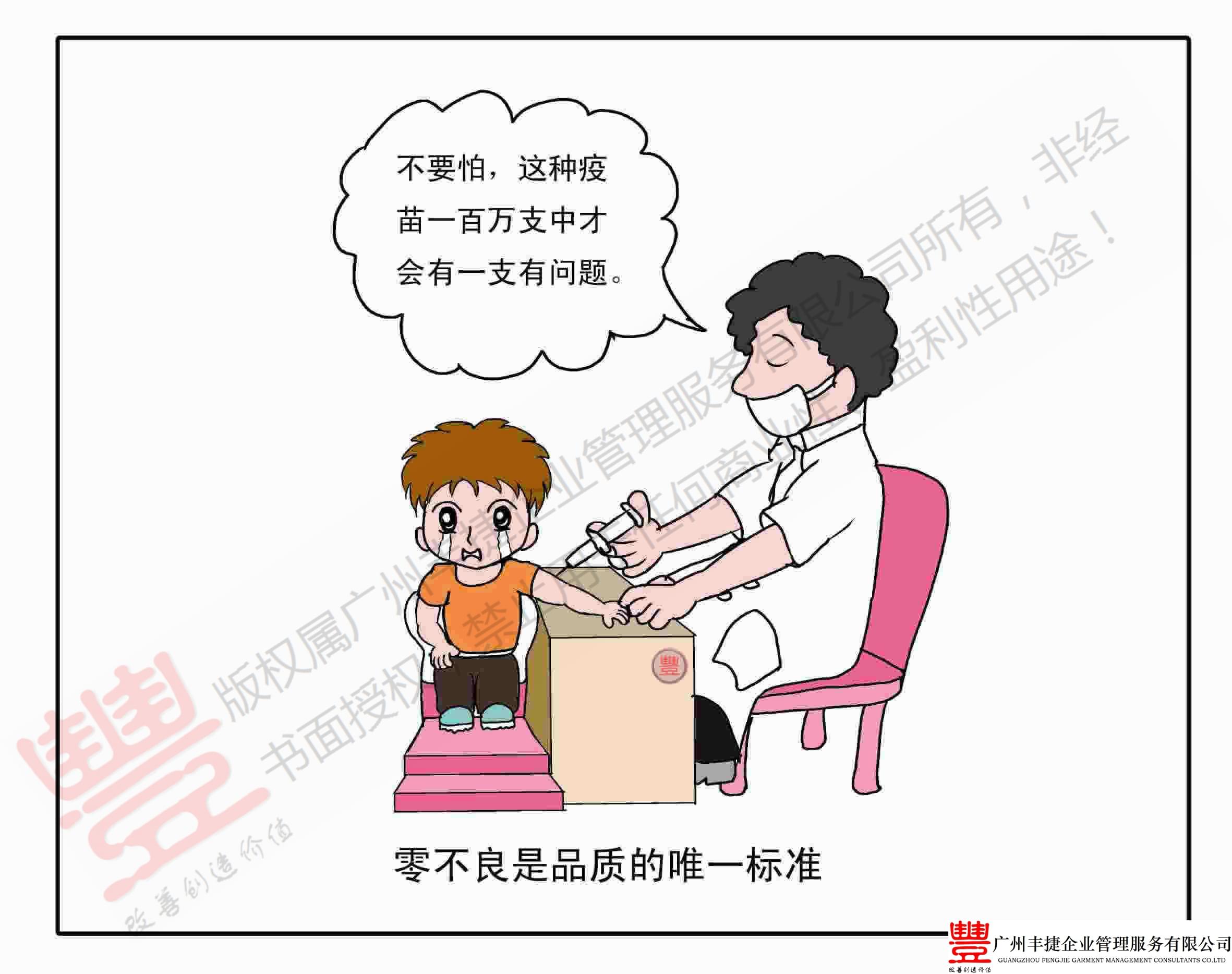 零不良品是唯一标准,丰捷精益管理漫画,丰捷服装精益生产改善项目,广州丰捷企业管理服务有限公司