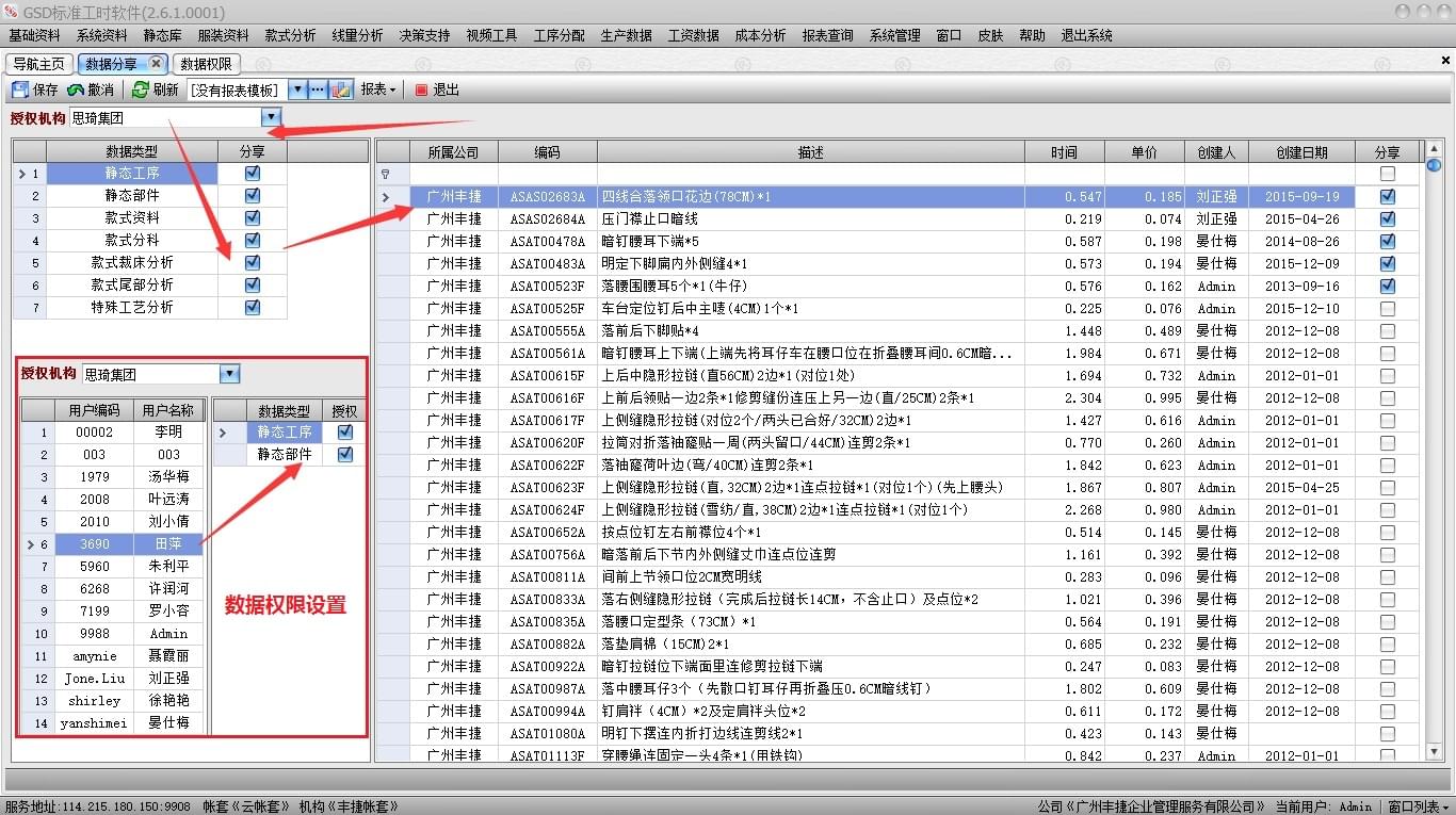 集团版数据共享权限设置,GSD软件,GSD标准工时软件,丰捷软件,广州丰捷企业管理服务有限公司