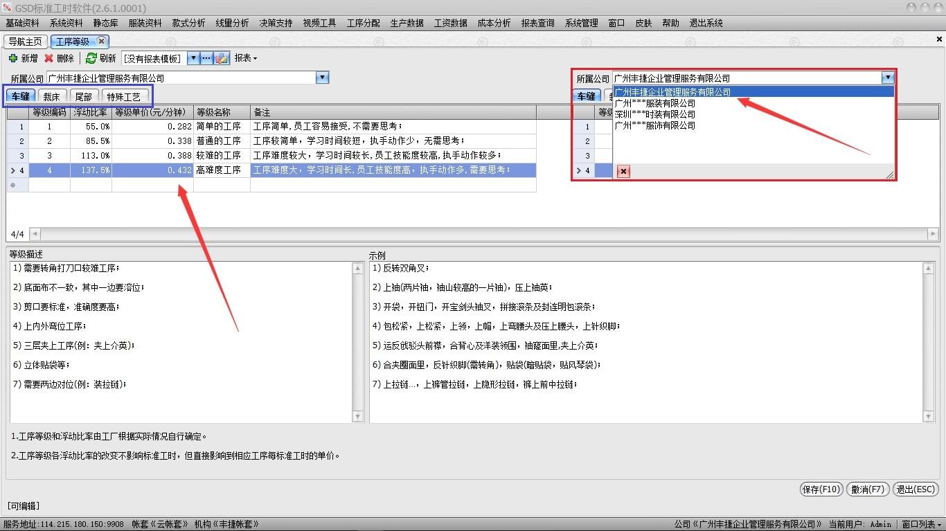 工序等级工价标准,GSD软件,GSD标准工时软件,丰捷软件,广州丰捷企业管理服务有限公司